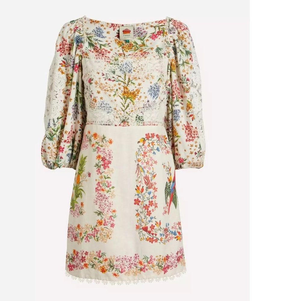 FARM Rio Forest Scarves Bracelet Sleeve Linen Blend Minidress